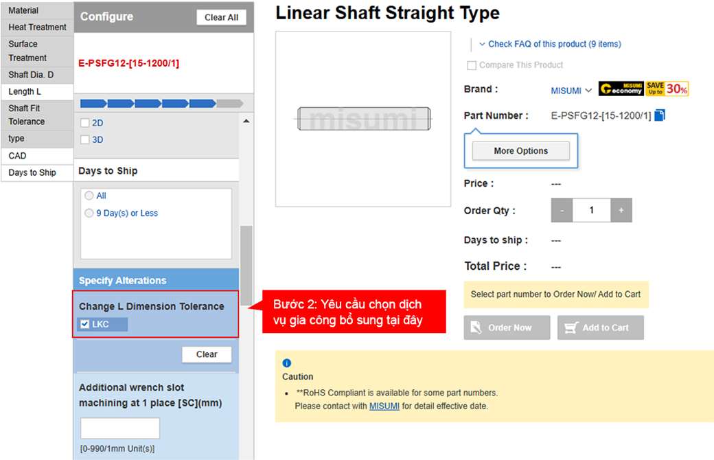 yêu cầu chọn dịch vụ gia công bổ sung