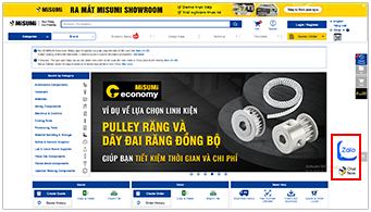 Cách 1: Nhấn vào icon Zalo trên website MISUMI